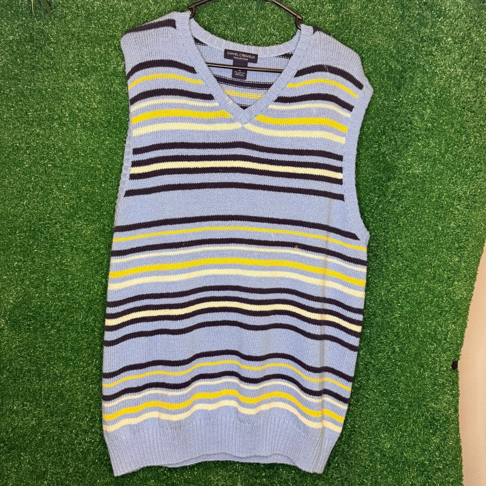 Daniel Cremieux Collection Striped Sweater Vest Men's XL Blue Yellow Cotton